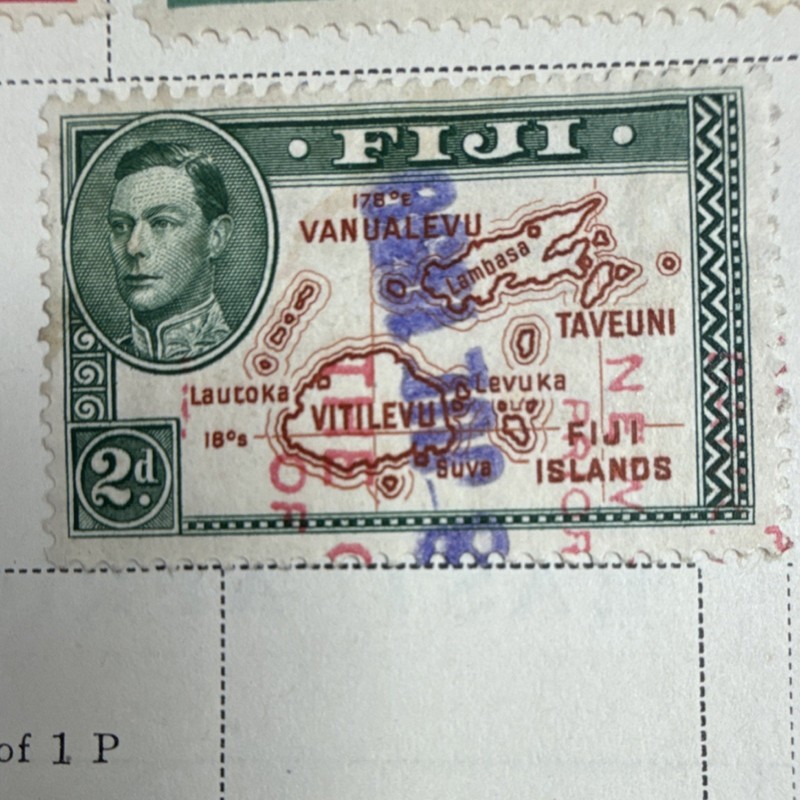 Fiji 2d Green Red Map Stamp Used Pre-1967 Colony Postage Pre-Decimal