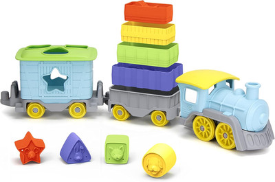 Stack & Sort Train, Blue - 12 Piece Pretend Play, Motor Skills, Kids Toy Vehicle