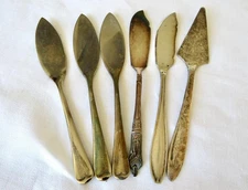 VTG Lot 6 Silverplate Small 6" Cheese Knives Spreaders Variety Patterns Makers