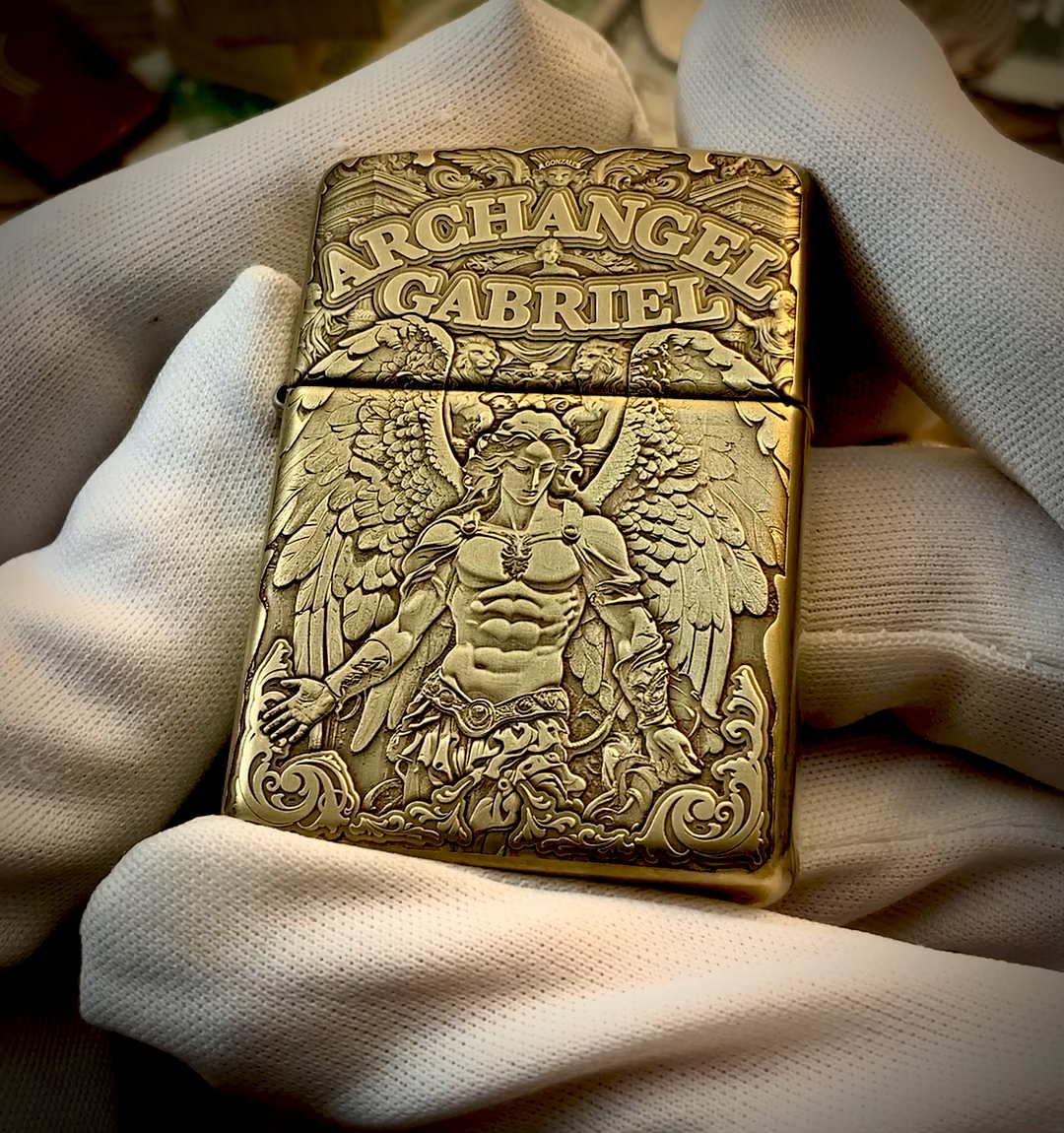 Zippo “Archangel Gabriel” Themed Engraved Brass Armor Cigarette