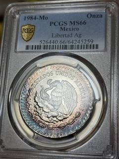 1984 Mo PCGS MS66 Mexico Onza Libertad 1 oz Superb Gem Crescent Rainbow Tone!