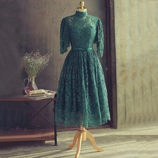 Vintage High-Neck Lace Mother of the Bride Dresses Three Quarter Sleeve