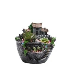 Plants Pot Plants Pot with Sweet House Flower Basket Planter Pot Garden Silver