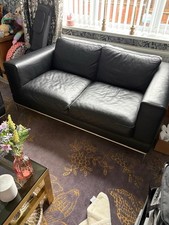 Rare IKEA Arild High Grade Leather Sofas Set of 2 Black Leather 2 Seaters