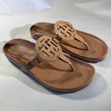Tommy Hilfiger Women's Relina Tan Thong Sandals Logo Cutout Flip Flops Size 8M