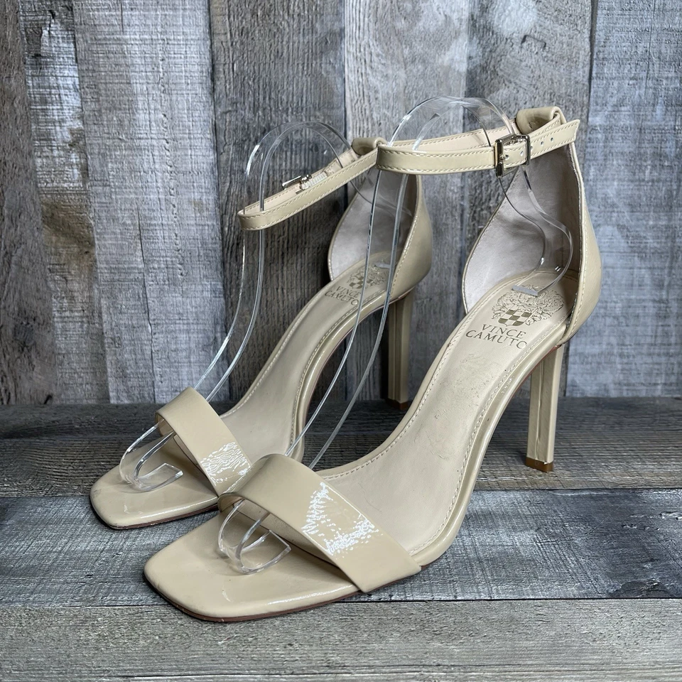 Womens Vince Camuto Lauralie Beige Patent Leather Strappy Stiletto Heels Size 9 - Image 2 of 4