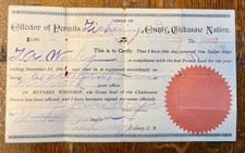Antique Chickasaw Nation Collector Of Permits Residency Document Rare