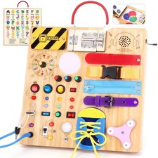 23in1 Montessori Busy Board with LED Lights Educational Wooden Activity Toy f...