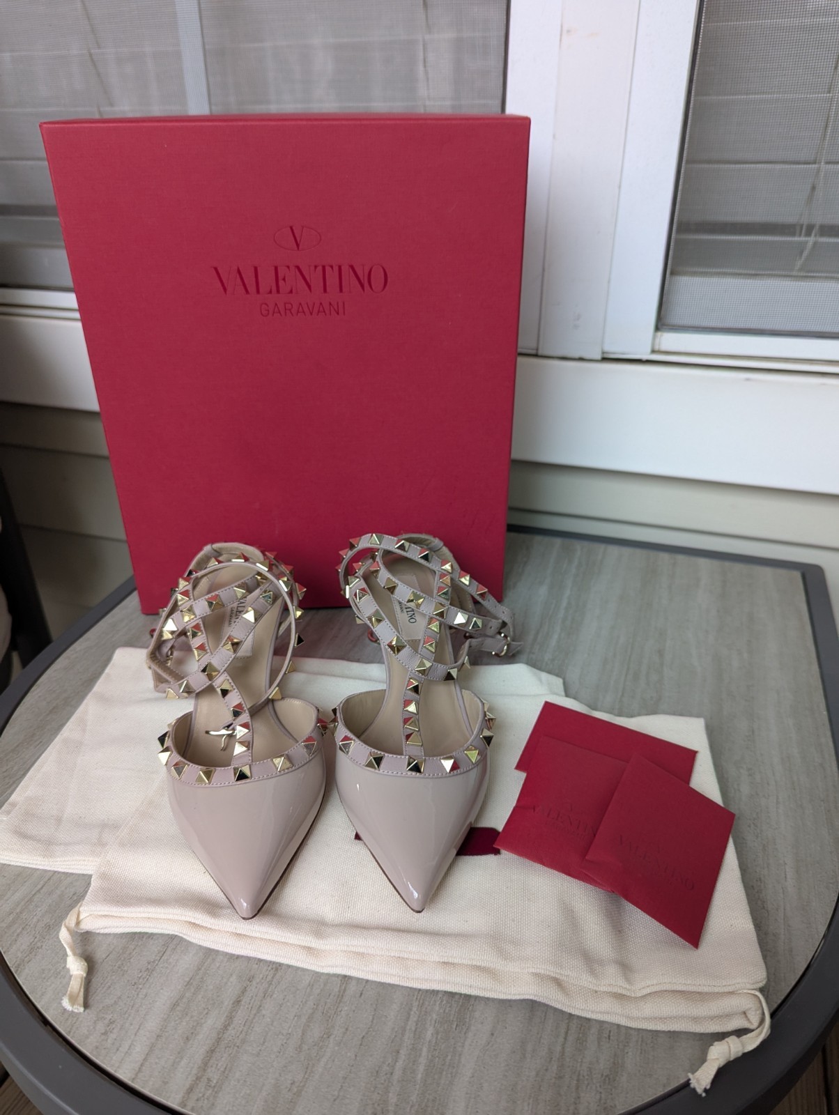 Authentic VALENTINO GARAVANI Rockstud Ankle Strap Poudre Pump Heels 35 US 5 NEW