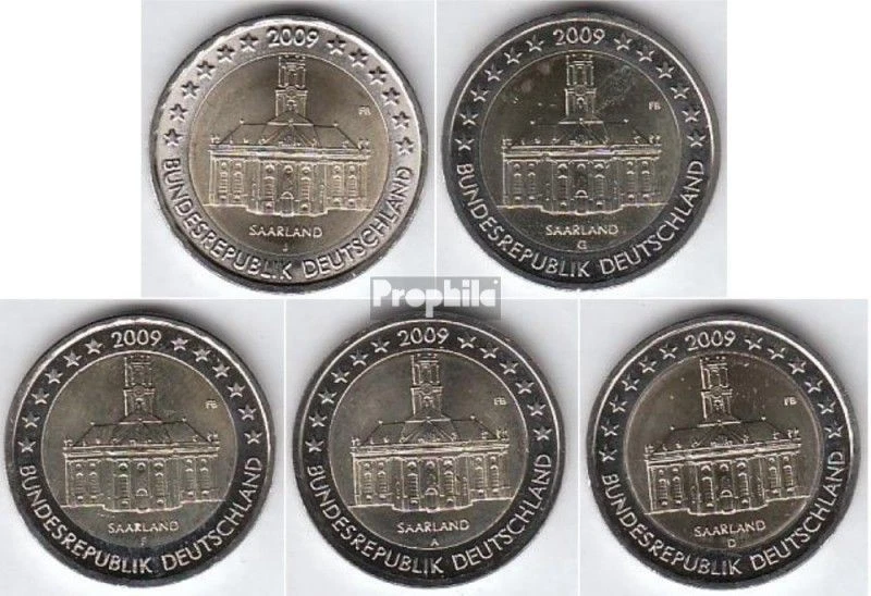 BRD Jägernr: 541 2009 A,D,F,G,J Stgl./unzirkuliert 2009 2 Euro Saarland - Bild 1 von 1