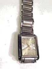 Tank Quartz Men’s Watch – Silver Rectangular Bezel, Roman Numeral