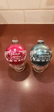 Two Beautiful Vintage 3" Stenciled Shiny Brite Glass Christmas Ornaments
