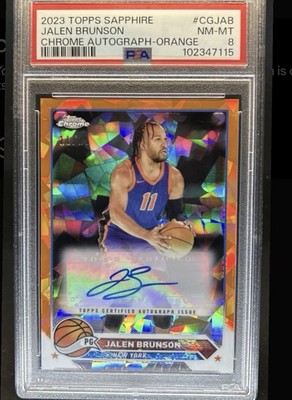 2023-24 Topps Chrome Sapphire Jalen Brunson Auto Orange JSY #11/25 Knicks PSA 8