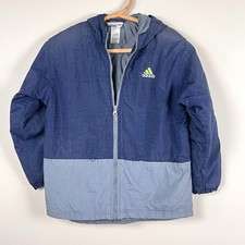 Adidas Jacket Men L Vtg 90s Hood Colorblock Embroidered Zip Navy Blue Quilted