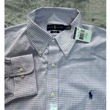Ralph Lauren Men Easy Care Gingham Button Down Shirt Navy Pink Size 17 1/2 36 37