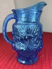 Vtg Anchor Hocking Rainflower Laser Blue Pitcher 64oz. 10”  MCM 1970s Decor
