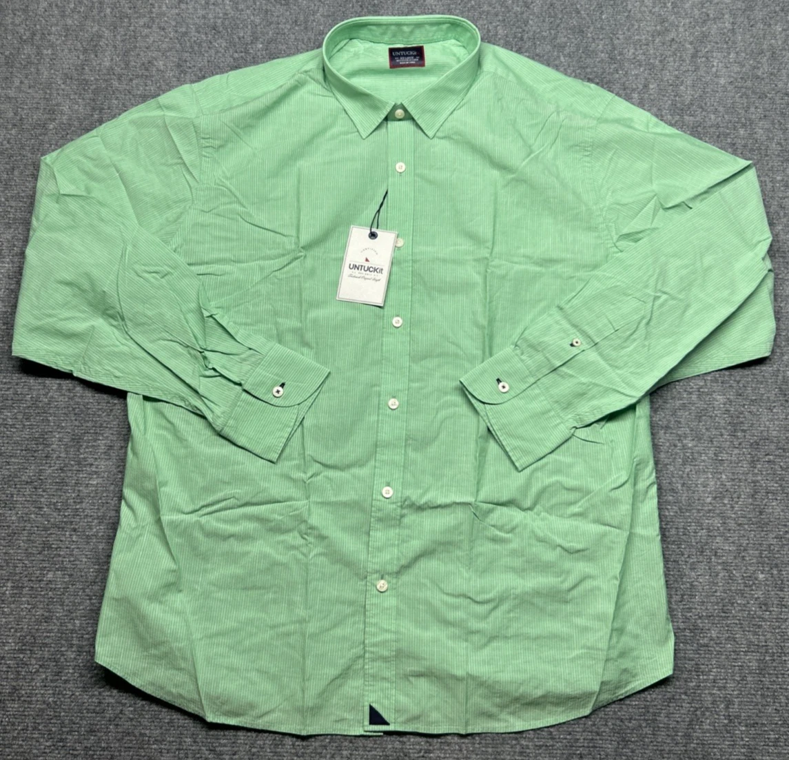 UNTUCKit Piccolo Shirt Mens 2XL Green White Striped Long Sleeve Button Linen New