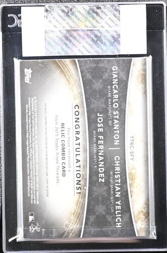 2015 Topps Triple Threads Stanton/Fernandez/Yelich Relic Combo Dorado/9 #TTRC-SFY Foto 2 de 2