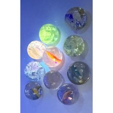 MC 10 Collectible Glass Marbles Crackle Swirl UV Reactive Mixed Lot