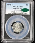 1943 Steel Lincoln Cent 1c PCGS MS67 DDO FS-101