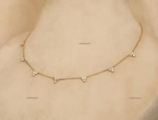Natural Trio Diamond Chain Necklace 14k Solid Gold Layering Gold Chain Necklace