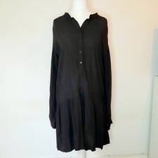 Hush Black Button Up Long Sleeve Shirt Dress Size 14
