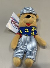 Disney CHOO CHOO WINNIE THE POOH BEAR AS TRAIN CONDUCTOR 9" STUFFED ANIMAL NEW