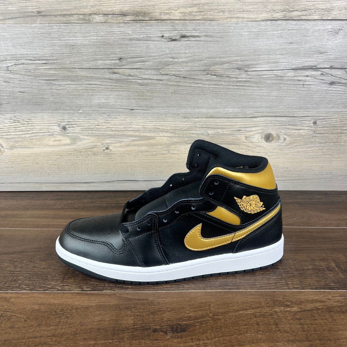 Air Jordan 1 Mid Black Metallic Gold Mens Size 12 Whitec | eBay