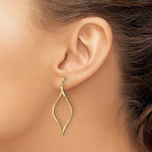 40mm 14K Yellow Gold Twisted Post Dangle Earrings - Picture 3 of 5