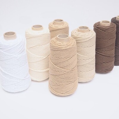 Makramee Kordel Baumwolle 3 mm, einfach gedreht 47 Farben, Made in EU, schnelle Lieferung