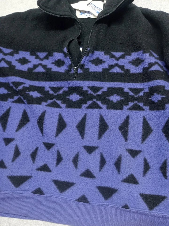 Trader Bay Fleece Sweater Men's Size Medium Purple & Black Aztec Print Vintage - Image 4 of 4