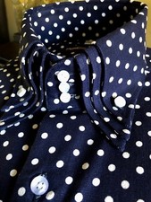 MorCouture Navy White Polka Dot Triple Collar Shirt