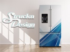 Modern Blue Teal Shapes Geometric Tech Fridge Freezer Wrap Side Door Vinyl Decal