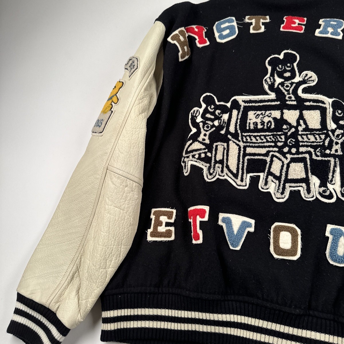 ジャケット・アウター HYSTERIC GRAMOUR wool mods coat ev Vtg 80s HYSTERIC ET-VOUS Wool Leather Varsity Patchwork