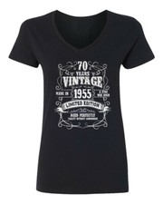 Vintage 1955 70th Birthday - 70 Years Aged Perfectly Ladies' V-Neck Tshirt