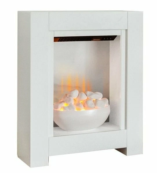 ELECTRIC FIRE WHITE FREESTANDING FIREPLACE SURROUND PEBBLE BOWL 2KW HEAT  BNIB | eBay