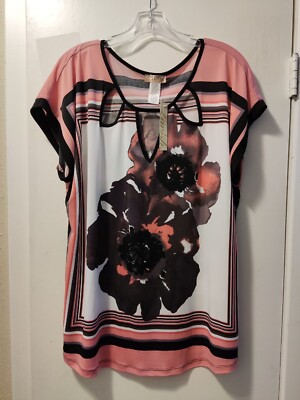 Lavish Plus Women's Floral Stretch Cap Sleeve Blouse Size 1X. P-T-P:25.5in