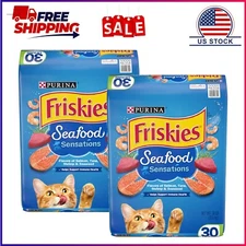 2 Pack, Purina Friskies Seafood Sensations, Indoor Dry Cat Food, Salmon, Tuna, &