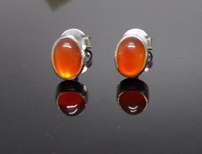 Handarbeit 925 Sterling Silber 8 x 6 mm oval echt Karneol Ohrstecker + Tasche 