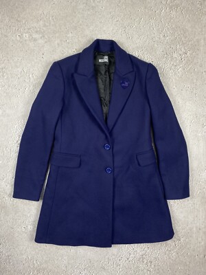 Love Moschino Wool Blue Coat Logo Buttons Size Italy 40