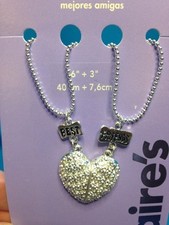 New Claire's Best Friend BFF Necklaces Silver Tone Heart Shaped Breaks In Two