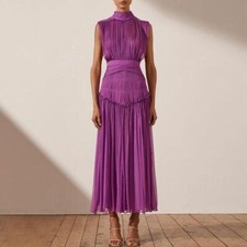 Women's Dresses Stand Collar Chiffon Splice Slim Fit Long Swing Dress Sleeveless