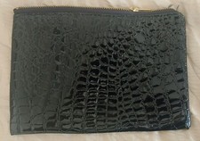 Black, pleather Crocodile print Clutch Purse