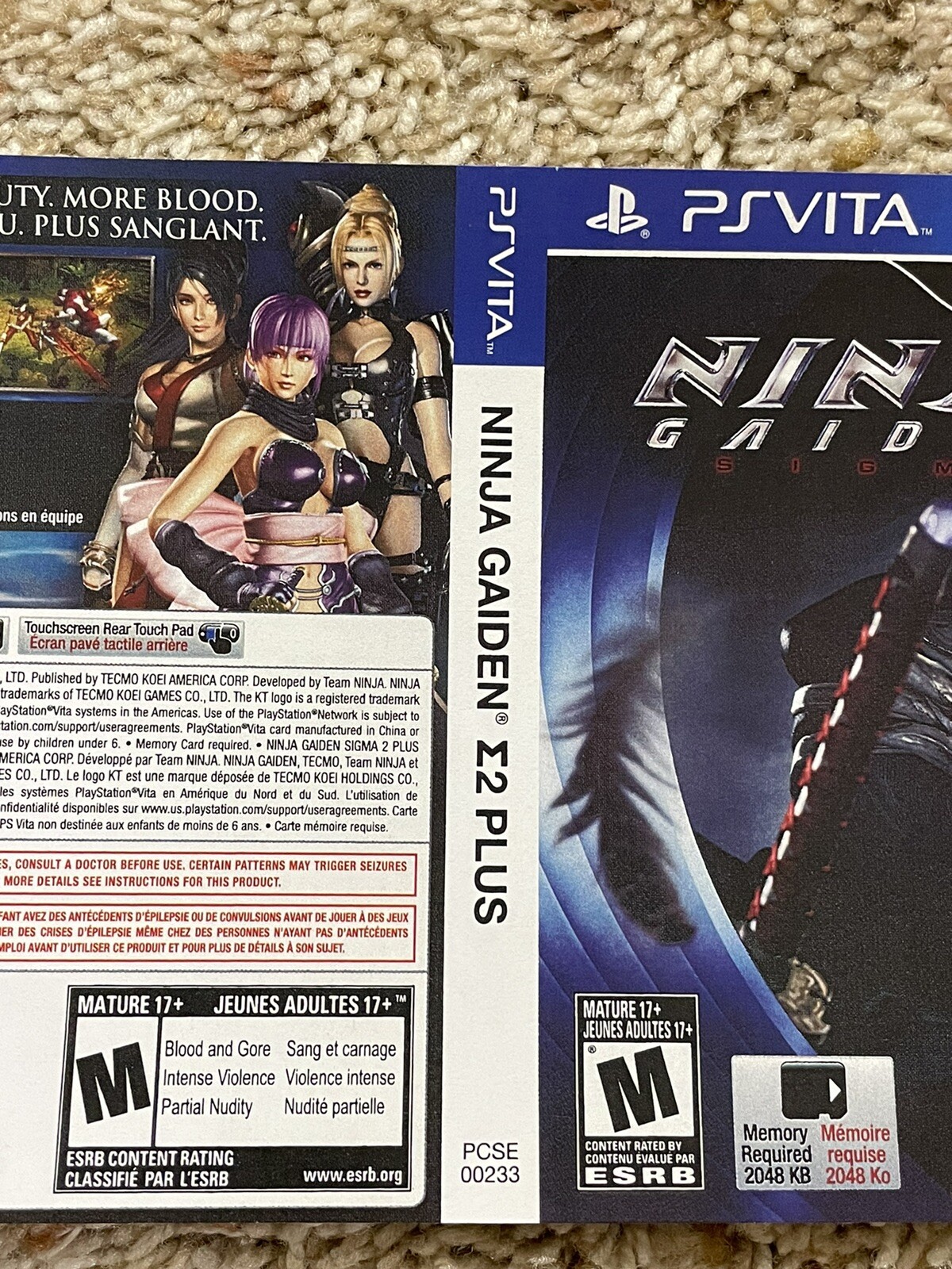 Ninja Gaiden Sigma Plus (Replacement Art Cover and Case Only) - Ps Vita, No  Game