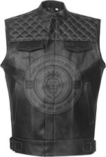 Men Leather Biker Motorcycle Concealed Gun Pockets Biker Club Vest Paisley White