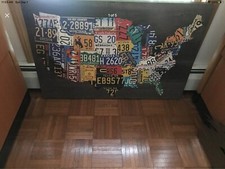 USA Map with Each State’s Plate Tag is Painted On Solid Wood - Amazing Detail