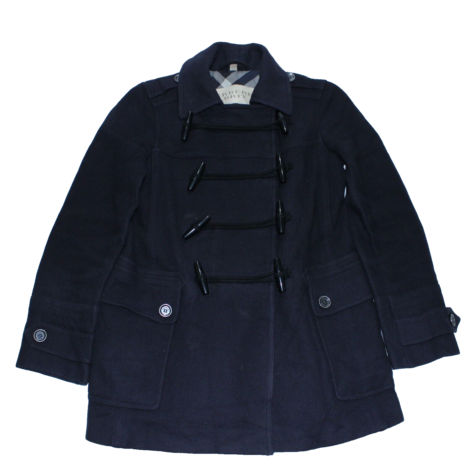 Burberry Wool Duffle Coat Womens UK 8 Cashmere Double Breasted Check Lining