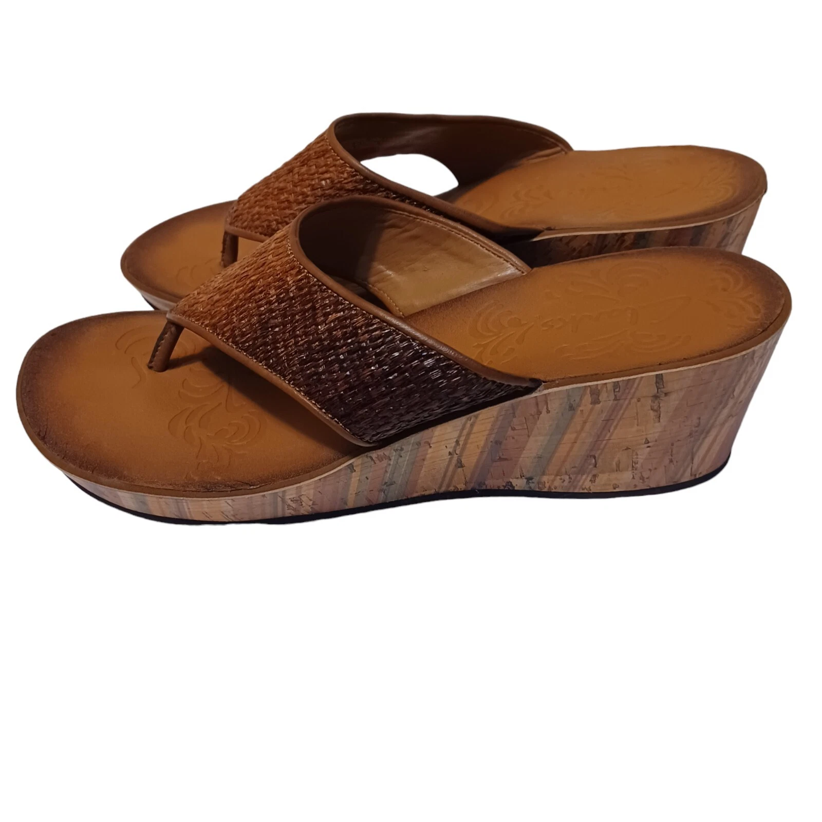 Clarks Sandalo Donna 10M Tan Taffia Tanga Zeppa Arcobaleno Finto Legno