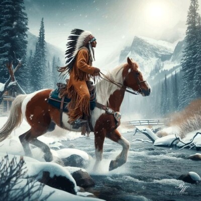 Native American Indian Crossing a Stream 17
