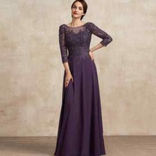 New Chiffon Mother of the Bride Dresses 3/4 Sleeve Appliques Wedding Party Gowns